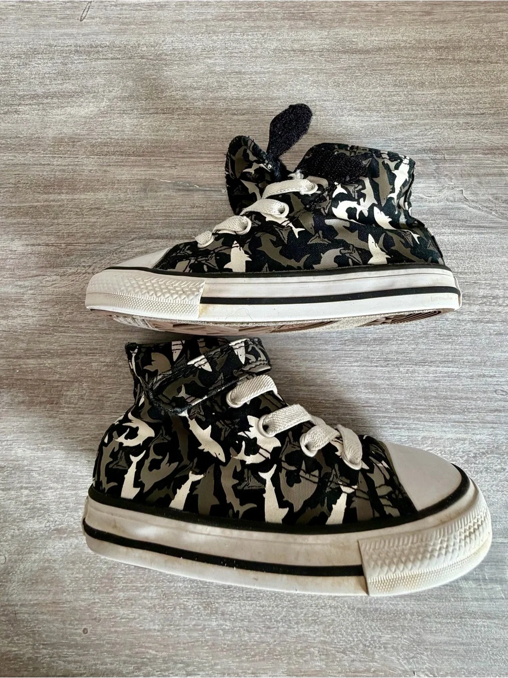 Converse Black White Canvas High-Top Shark Ocean Tie Slip-on Sneakers Toddler 8